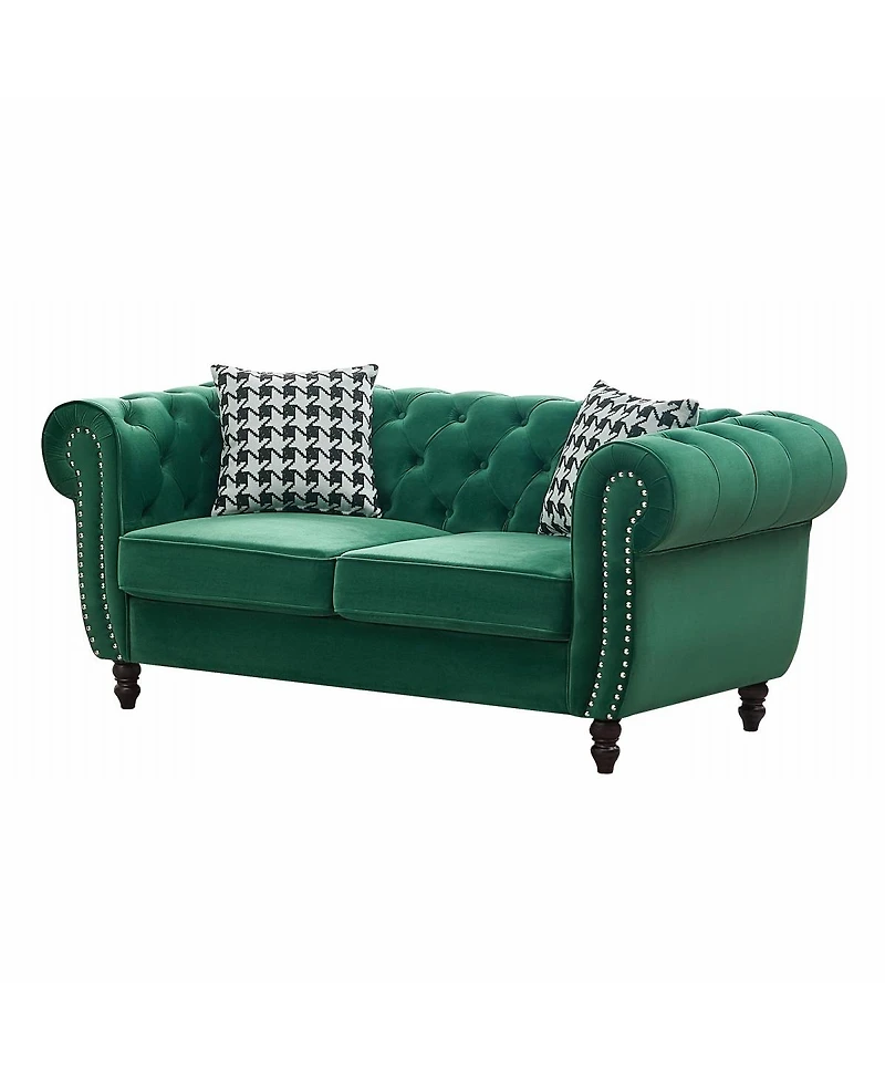 Streamdale Furniture 65" Chesterfield Velvet 2-Seater Sofa with Roll Arms and Nailhead Trim