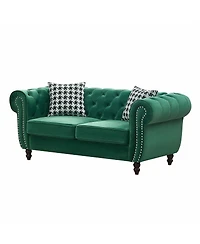 Streamdale Furniture 65" Chesterfield Velvet 2-Seater Sofa with Roll Arms and Nailhead Trim