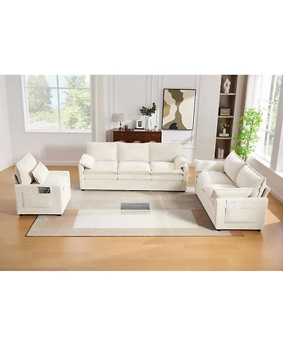 Streamdale Furniture Modern Plush Upholstered Sofa with Double-Layer Cushions and Side Pockets