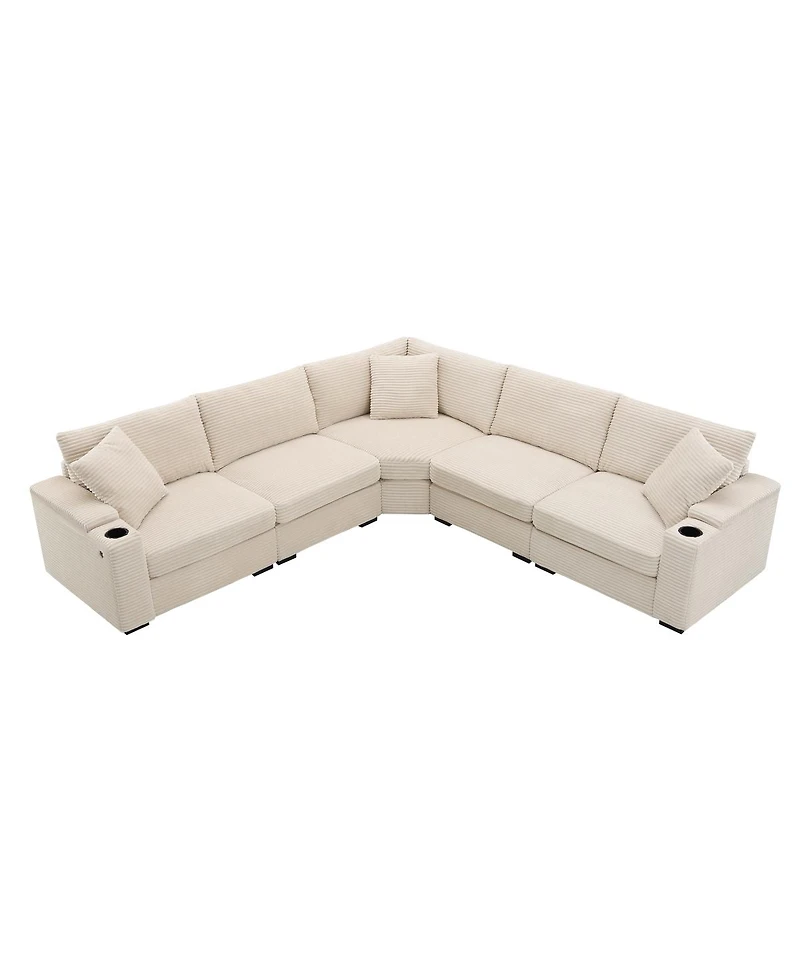 Streamdale Furniture 104" Convertible L-Shaped Corduroy Sectional with Storage and Usb Charger