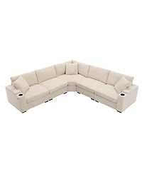 Streamdale Furniture 104" Convertible L-Shaped Corduroy Sectional with Storage and Usb Charger