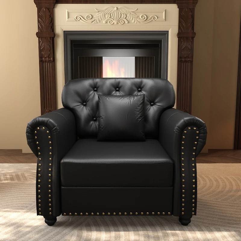 Streamdale Furniture 41.3" Faux Leather Chesterfield Sofa with Nailhead Trim and Pillows