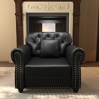 Streamdale Furniture 41.3" Faux Leather Chesterfield Sofa with Nailhead Trim and Pillows