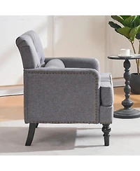 Streamdale Furniture Tufted Linen Fabric Club Accent Chair with Pillow