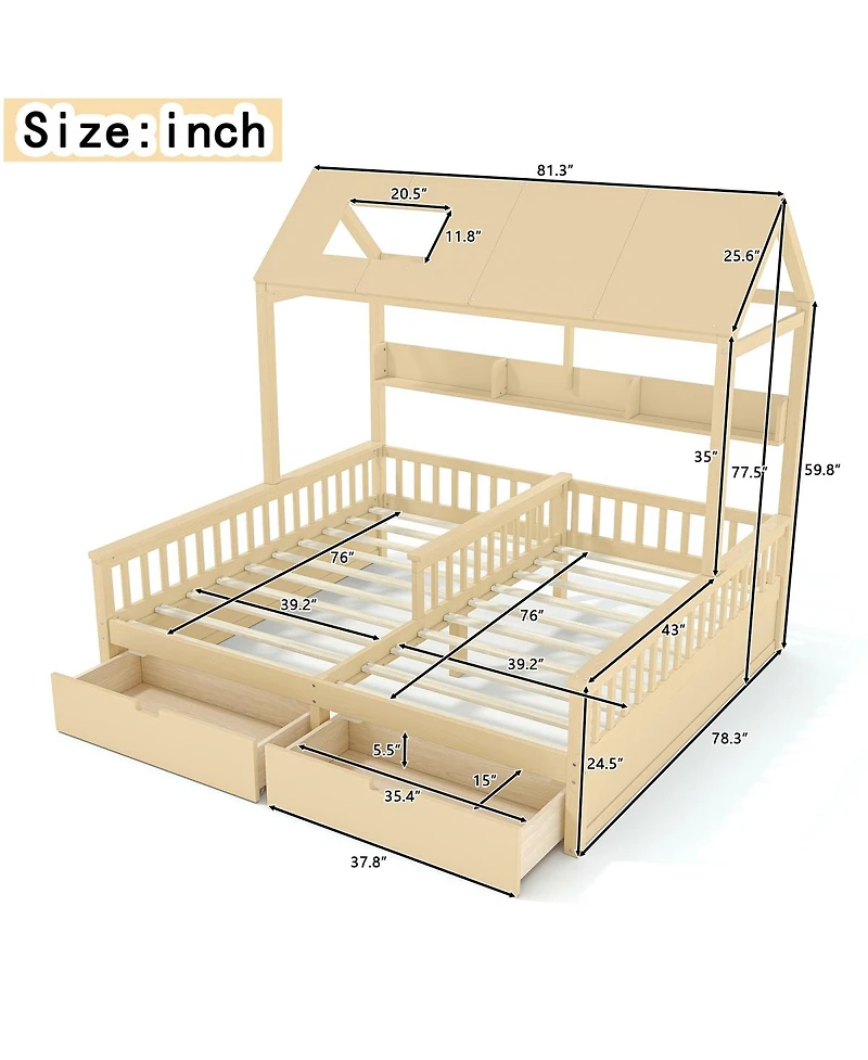 Streamdale Furniture House Platform Bed with Storage Shelves and Drawers