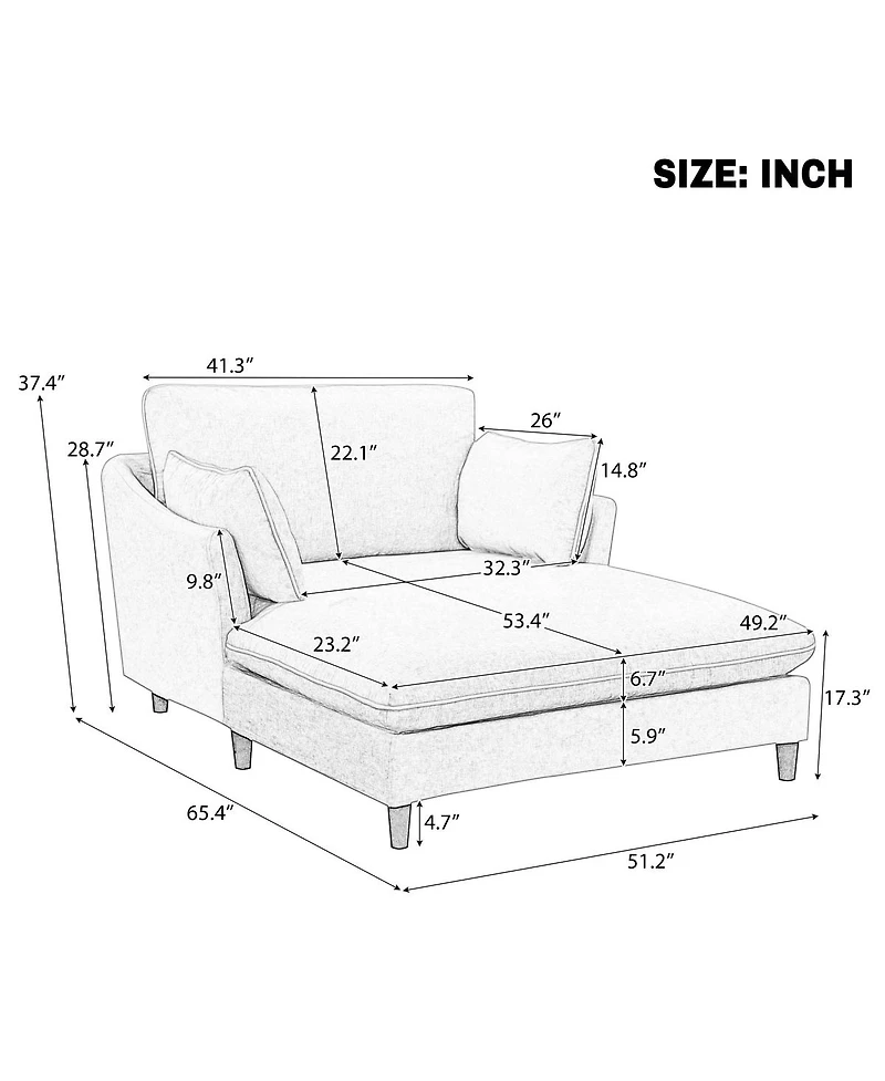 Streamdale Furniture Modern 51.2" Chaise Lounge Sofa Bed with Pillows