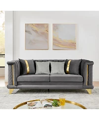 Streamdale Furniture 89" Velvet 3-Seater Luxury Sofa with Gold Trim and Tufted Texture