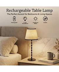 Bell + Howell Twist Stem Twisted Linen Shade Rechargeable Touch Control Led Dimmable Cordless Table Lamp