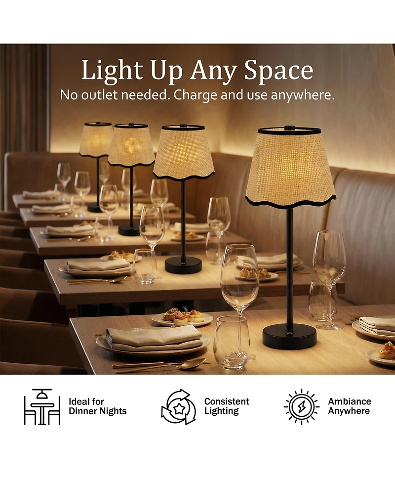 Bell + Howell Raffia Scallop Shade Plain Stem Rechargeable Touch Control Led Dimmable Cordless Table Lamp