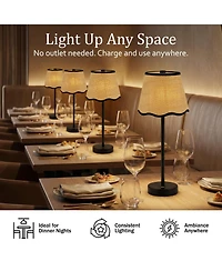 Bell + Howell Raffia Scallop Shade Plain Stem Rechargeable Touch Control Led Dimmable Cordless Table Lamp