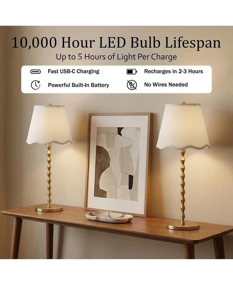 Bell + Howell Stem Scallop Shade Rechargeable Touch Control Led Dimmable Cordless Table Lamp