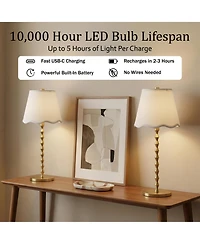 Bell + Howell Stem Scallop Shade Rechargeable Touch Control Led Dimmable Cordless Table Lamp