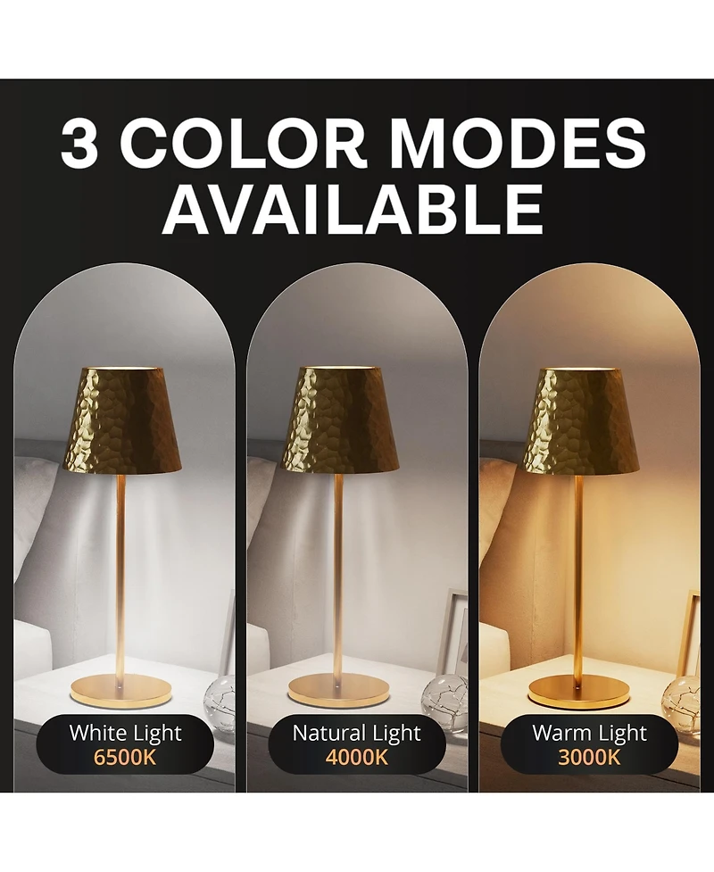 Bell + Howell Hammered Design Rechargeable Touch Control Led Table Lamp Cordless Portable Dimmable Light
