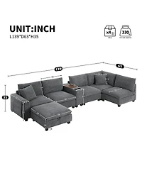 Streamdale Furniture 139'' U-Shaped Modular Corduroy Sectional Sofa with Storage and Usb Charger