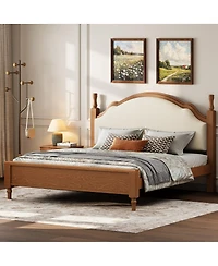 Streamdale Furniture Wood Platform Bed with Upholstered Headboard
