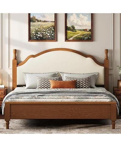 Streamdale Furniture Wood Platform Bed with Upholstered Headboard