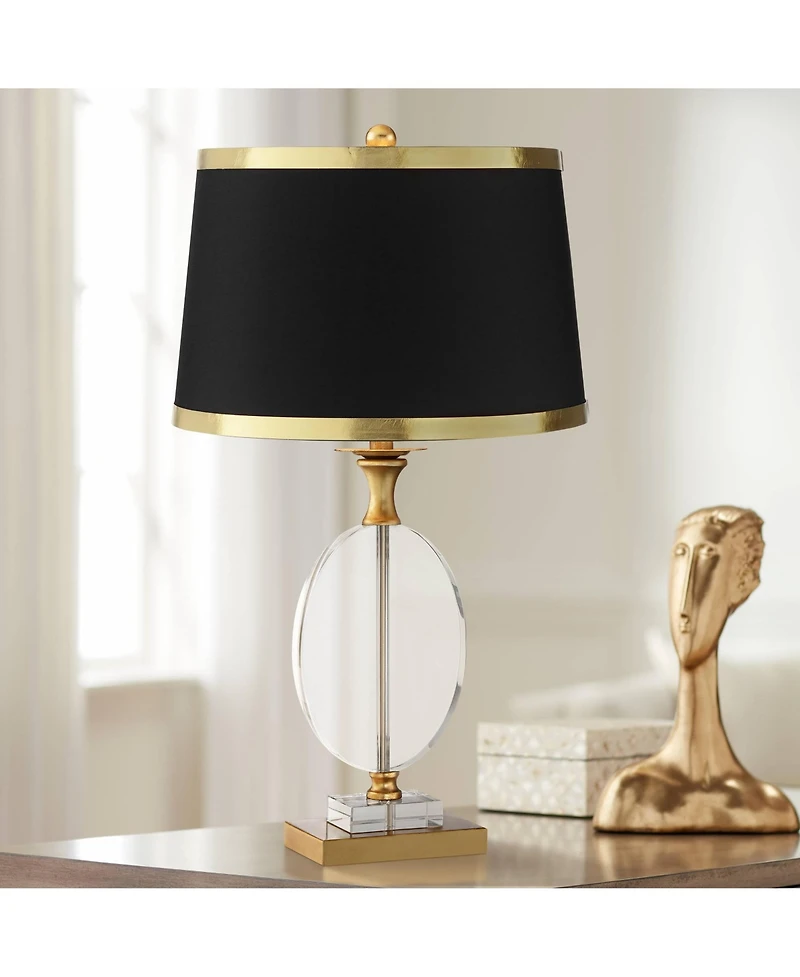 Vienna Full Spectrum Modern Table Lamp 28" Tall Clear Crystal Glass Metal Drum Shade for Bedroom Living Room Bedside House