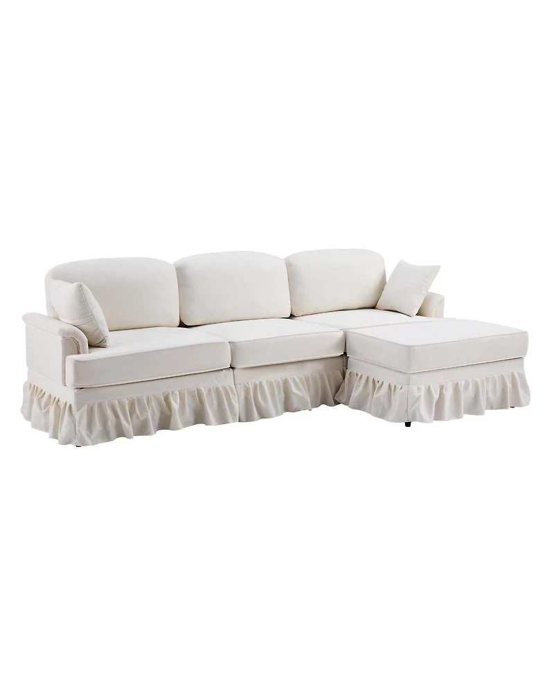 Streamdale Furniture 103'' Modern Ruffled Pleated Skirt L-Shaped Chenille Cloud Sofa with Ottoman