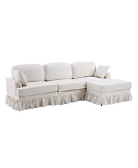 Streamdale Furniture 103'' Modern Ruffled Pleated Skirt L-Shaped Chenille Cloud Sofa with Ottoman