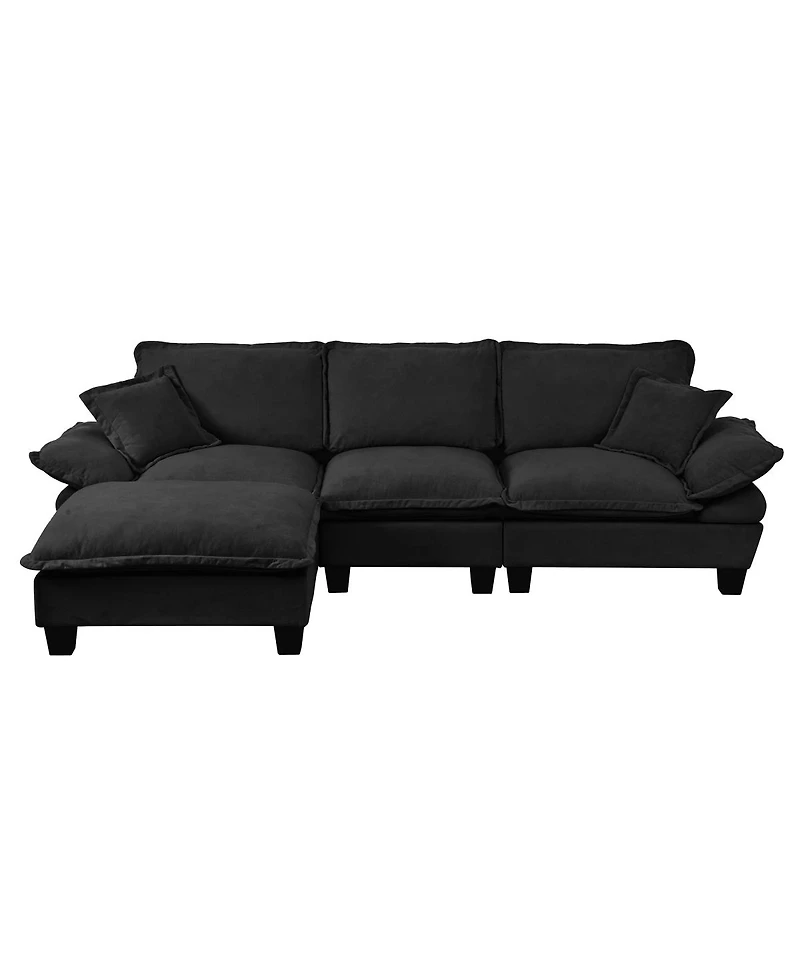Streamdale Furniture Modular L-Shape Cloud Sectional Sofa with Ottoman and Pillows