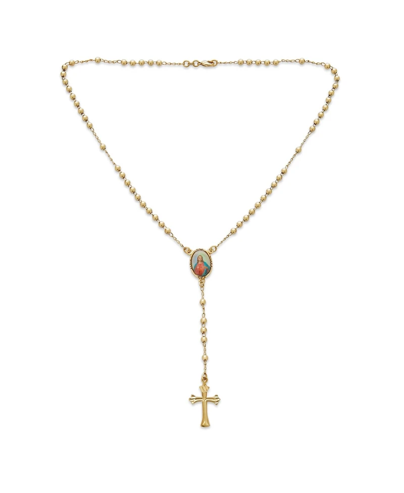 Bling Jewelry Religious Prayer Rosario Beads Scared Heart of Jesus Cross Rosary Beads Necklace 18K Gold Plated