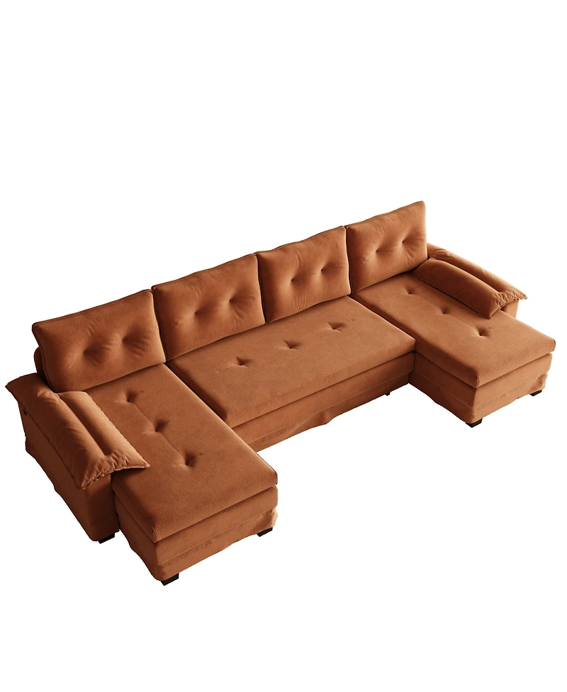 Streamdale Furniture 109.5" U-Shaped Sleeper Sofa with Pull-Out Bed and Usb Ports