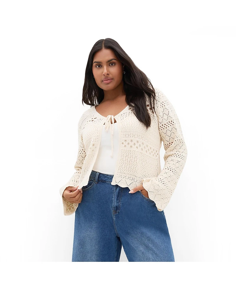 City Chic Women's Crochet Love Tie Front Top