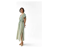 Reistor Women's Striped Drawstring Waist Maxi Dress