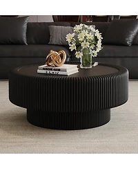 Streamdale Furniture 31.5" Fluted Round Leather and Glass Storage Coffee Table