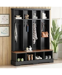 Streamdale Furniture Farmhouse 3-in-1 Hall Tree with Bench, 8 Hooks, and Shoe Storage