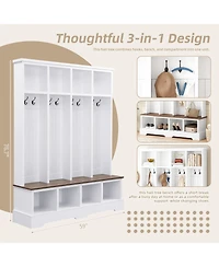Streamdale Furniture Farmhouse 3-in-1 Hall Tree with Bench, 8 Hooks, and Shoe Storage