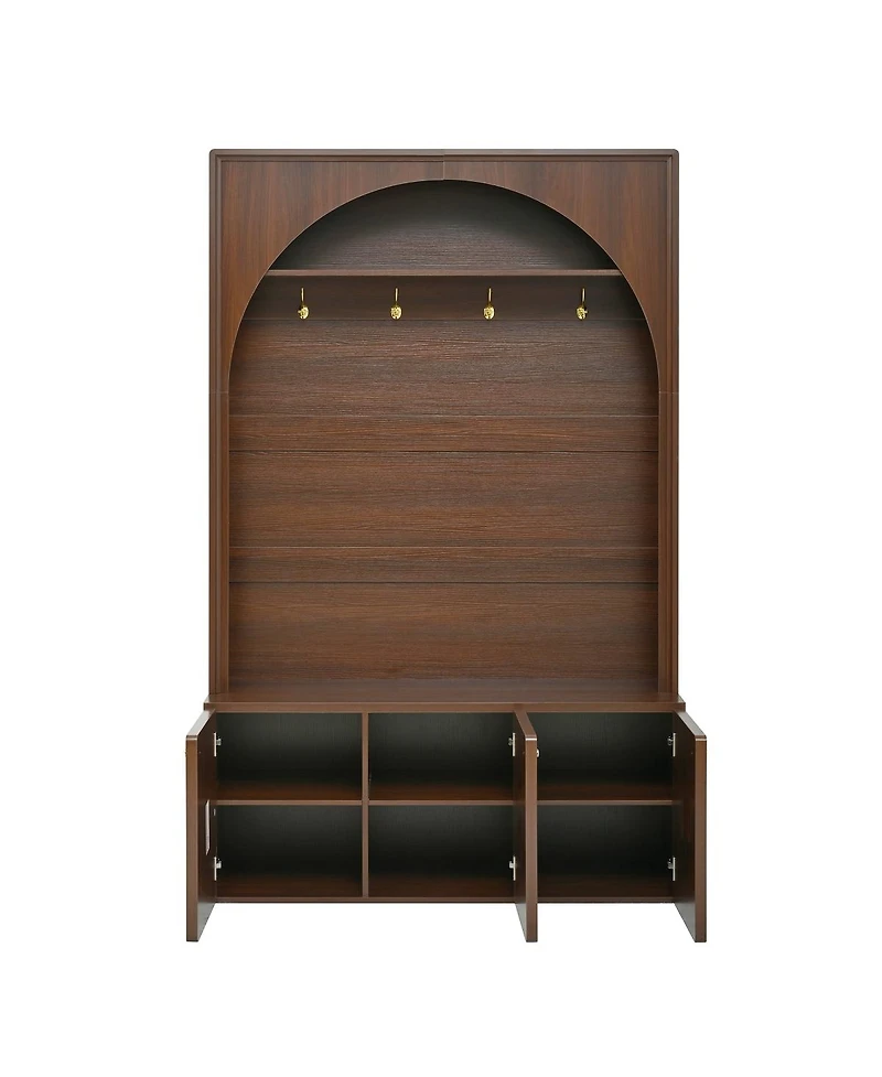 Streamdale Furniture Farmhouse Arched Hall Tree with Storage Bench and 4 Hooks