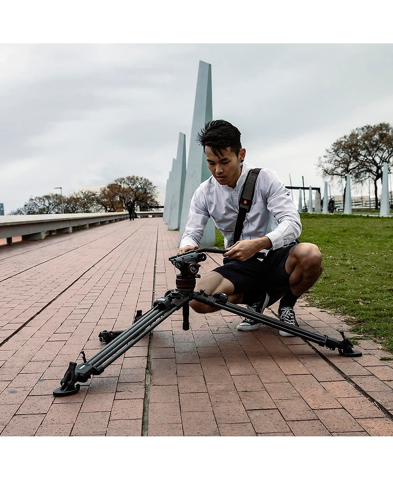 Manfrotto Nitrotech 608 Series Fluid Video Head with 645 Fast Twin Leg Carbon Fiber Tripod and Mid-Level Spreader