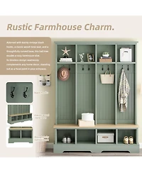 Streamdale Furniture Farmhouse 3-in-1 Hall Tree with 8 Hooks and Shoe Storage