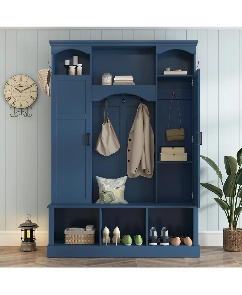 Streamdale Furniture Arched Farmhouse Hall Tree with Storage Bench and 7 Hooks