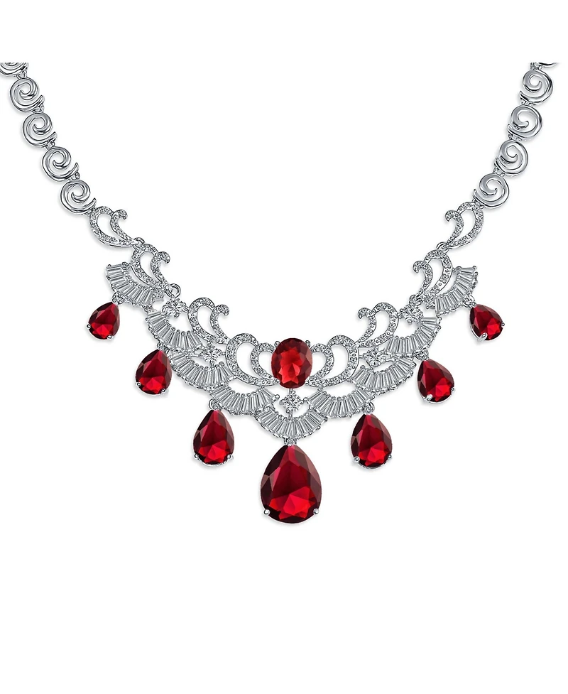 Bling Jewelry Estate Art Deco Style Emerald Green Cz Cubic Zirconia Dangling Teardrops Statement Necklace