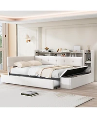 Streamdale Furniture Upholstered Daybed with Trundle, Storage, Usb, and Led Lights