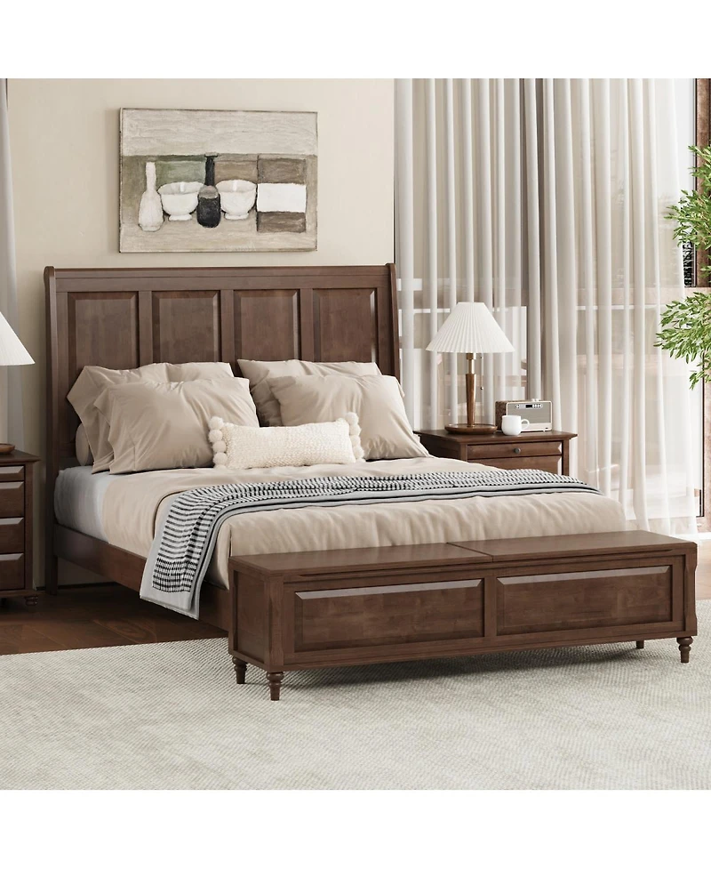 Streamdale Furniture Sleigh Bed Frame with Tall Headboard and 64" Storage Bench