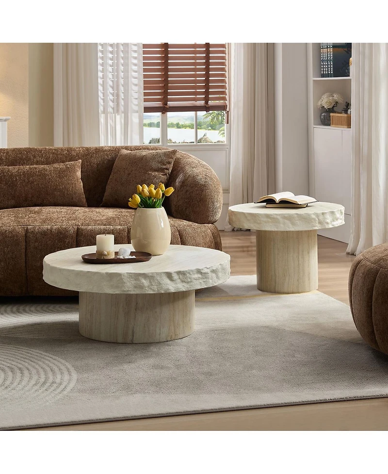 Streamdale Furniture Set of 2 Faux Mars Textural Pattern Coffee Tables, No Assembly Required