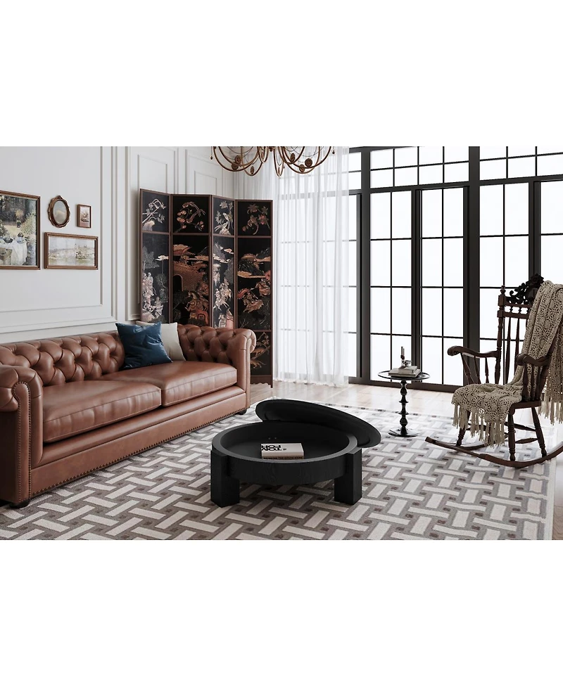 Streamdale Furniture 33'' Round Coffee Table with Hidden Storage, Wabi-Sabi Wood Accent Table