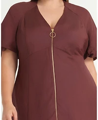 Estelle Women's Heather Linen Zip-Front Fit Flare Mini Dress