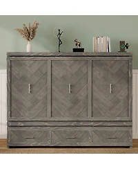 Streamdale Furniture Pine Wood Murphy Cabinet Bed with Usb Charging Station
