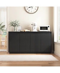 Streamdale Furniture 4-Door Wood Sideboard Buffet Cabinet with Power Outlet and Wavy Texture