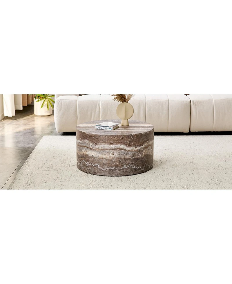 Streamdale Furniture Round Mdf Coffee Table with Cave Stone Pattern, 23.6" x 11.8