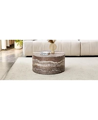 Streamdale Furniture Round Mdf Coffee Table with Cave Stone Pattern, 23.6" x 11.8