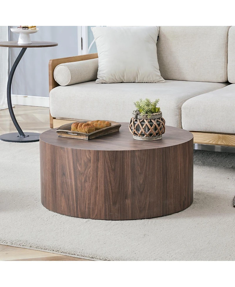 Streamdale Furniture Simple Deep Walnut Cylindrical Coffee Table, 23.6" x 11.8
