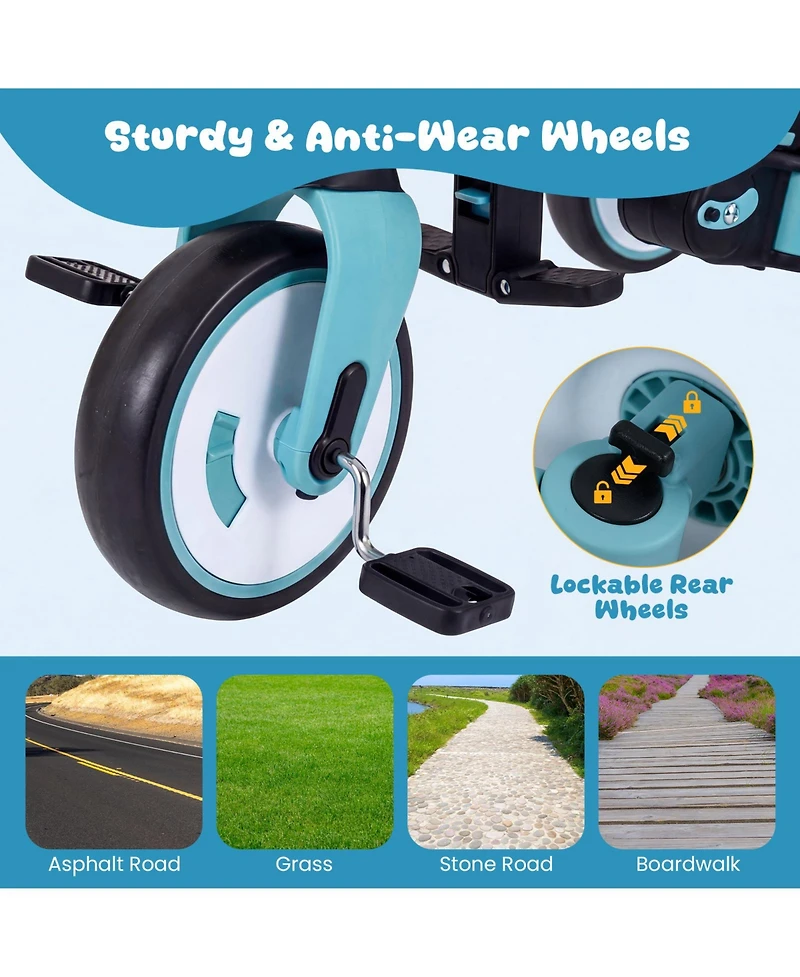 Slickblue Toddler Tricycle 8-in-1 with Push Handle and Canopy