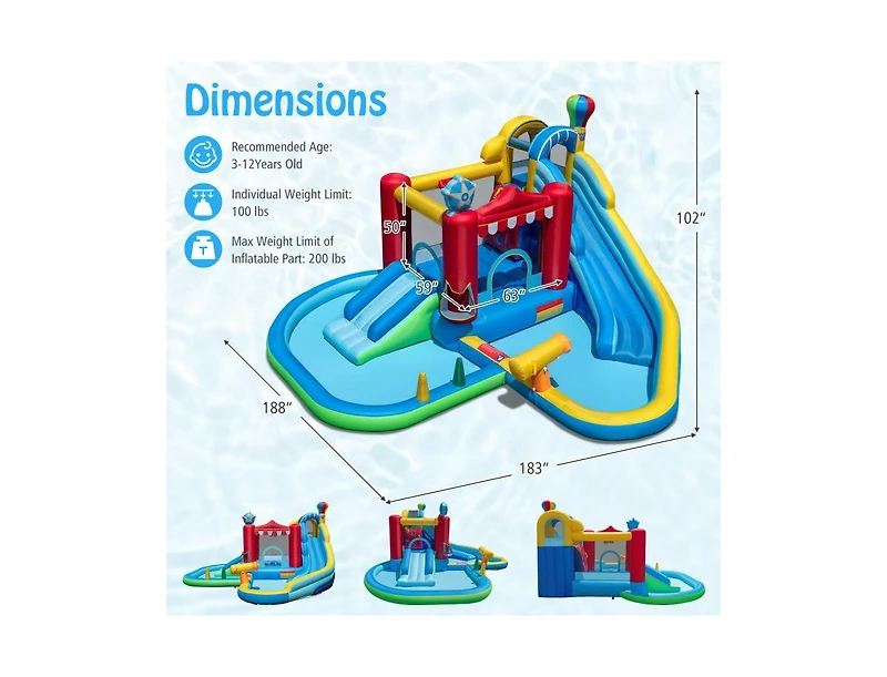 Slickblue Kids Inflatable Water Park Bounce House with Slide Combo