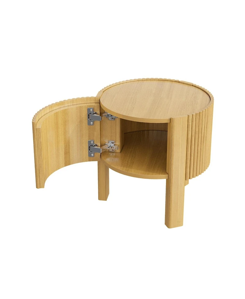 Streamdale Furniture Round Fluted Side Table with Storage, Solid Wood, 19.6