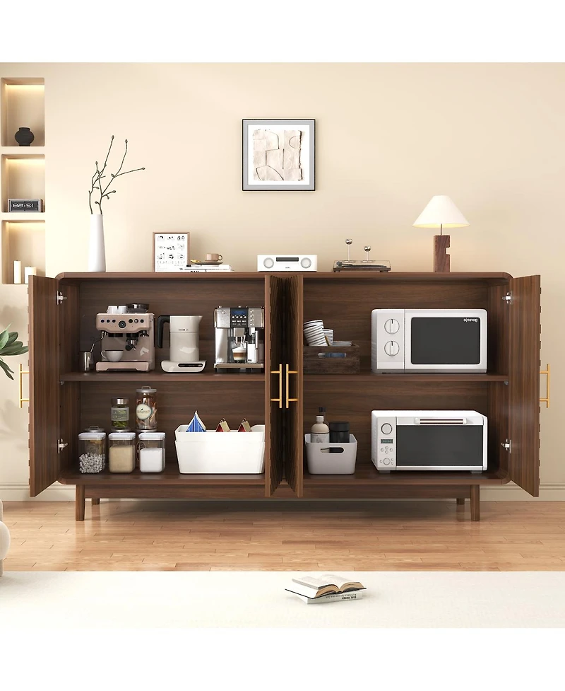 Streamdale Furniture 4-Door Carved Sideboard Buffet Cabinet with Adjustable Storage Shelves